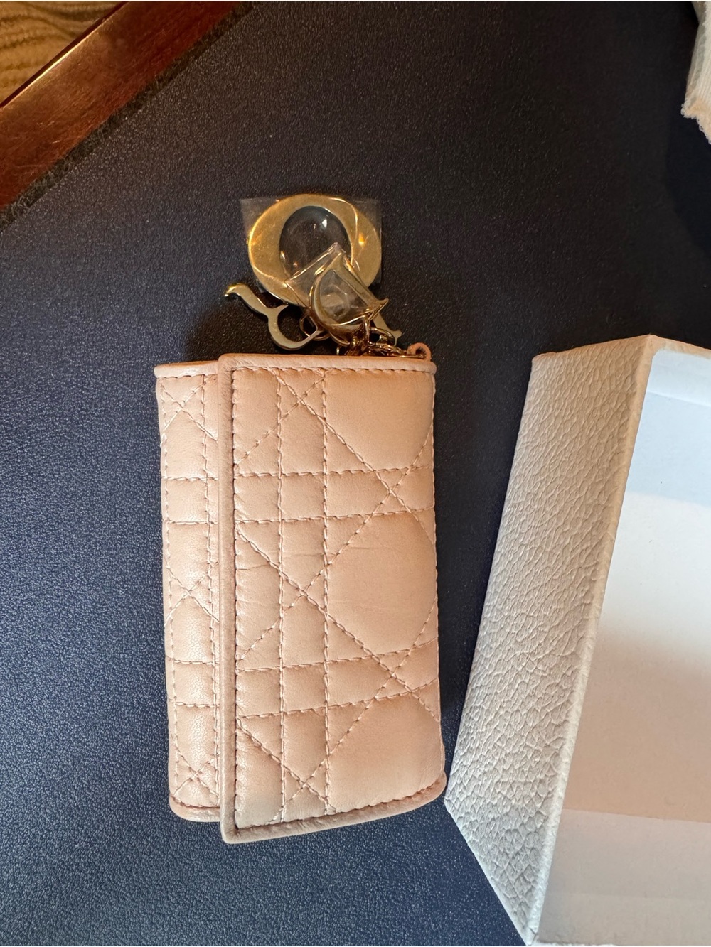Dior Quilted Pink Leather Key & Card Holder with Gold Hardware